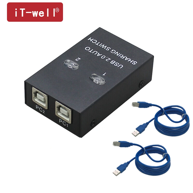 IT-well usb-концентратор 2 порта USB Auto Sharing Switch для 2 компьютеров sharing Printer с 2 кабелями