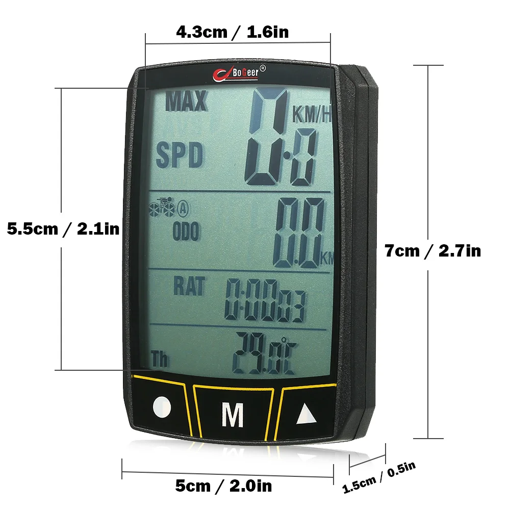 Bogeer беспроводной/проводной велосипедный компьютер велосипедный датчик с секундомером светодиодный подсветка водонепроницаемый с ЖК-одометром спидометр