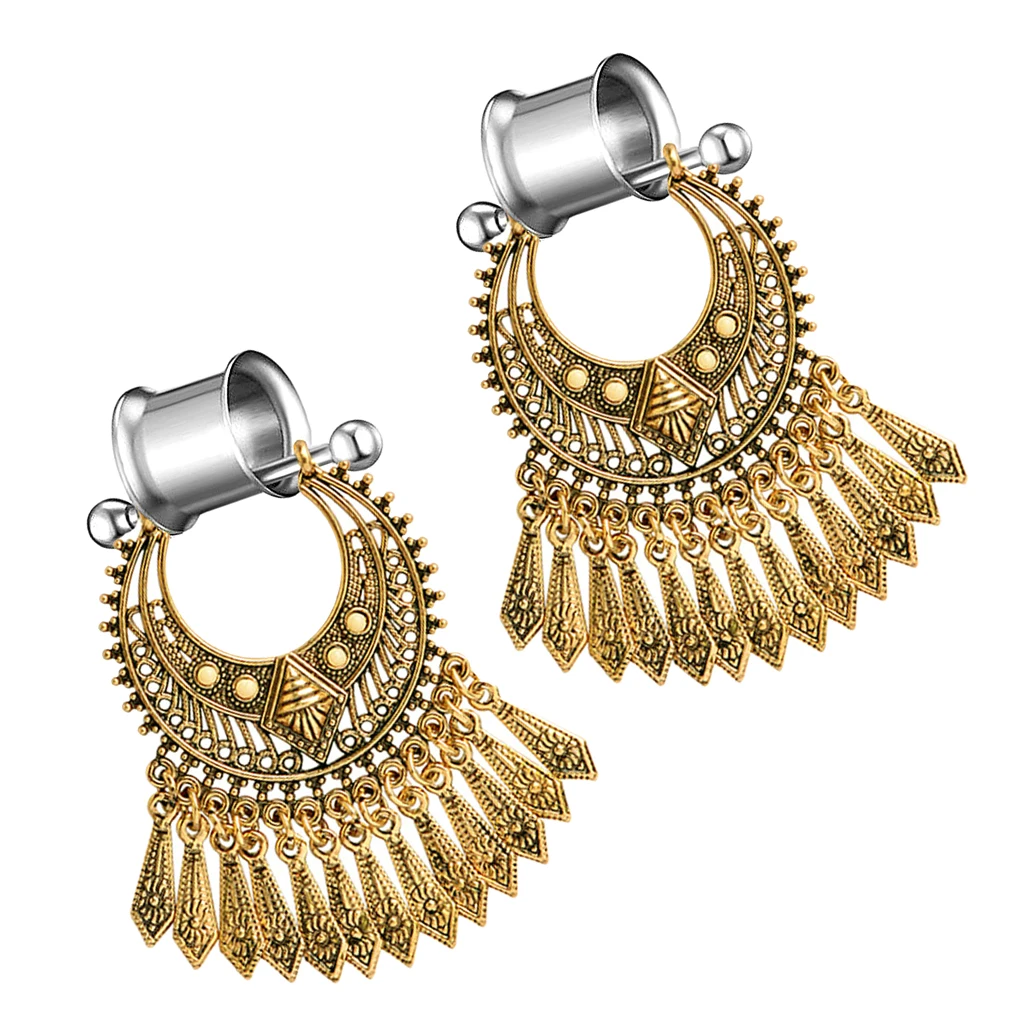 2Pcs Drop Dangle Earrings Expander Stainless Steel Ear Gauges Tunnels Plugs Ear Piercing Jewelry (6/8/10/12mm) - Antique Brass