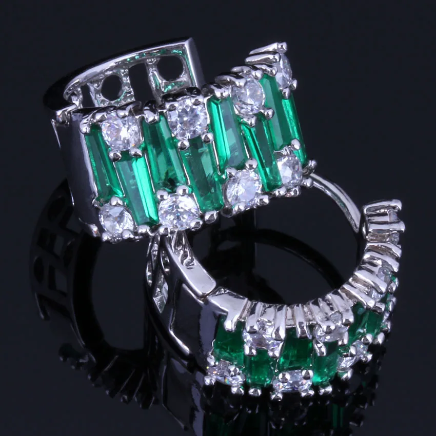 

Adorable Green Cubic Zirconia White CZ 925 Sterling Silver Clip Hoop Huggie Earrings For Women V1048