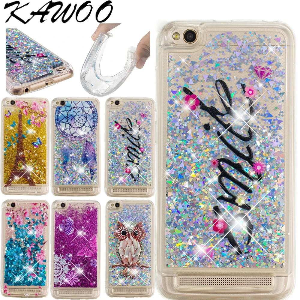 

Butterfly Patterned Clear Bling Liquid Sparkly Quicksand Soft Case For Redmi 5 Plus 4A 4X Owl Tower Printed Silicone Coque Capa
