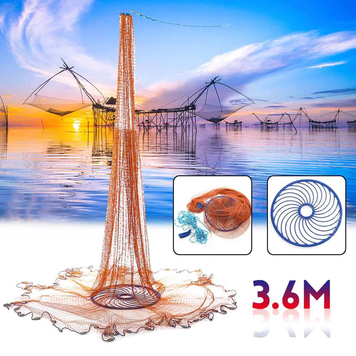 

360cm 12FT Fishing Net USA Style Hand Easy Throw Manual Spin Bait Casting Network With Galvanized Sinker Small Mesh Cast Net