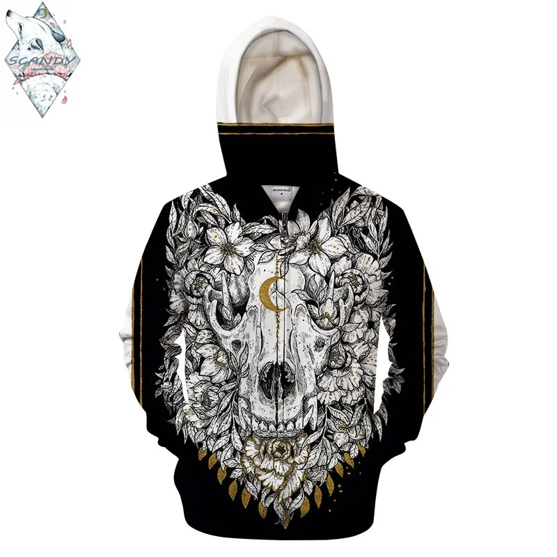 Wolfskull по ScandyGirlArt 3D худи на молнии Для мужчин свитшоты спортивный костюм с