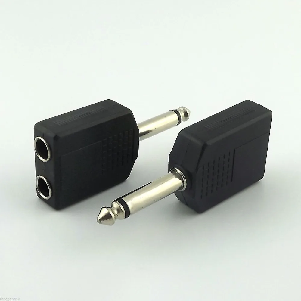 

100pcs 6.35mm 1/4" Male Mono To 2 Dual 6.35mm Female Y Splitter Audio Adapter Connector