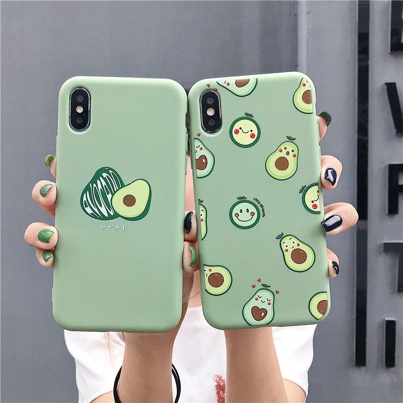 

Summer Avocado scrub silicone soft case for iphone 7 8 6 6s plus xs max xr x cute smiley face matte phone case for iphone7 7plus