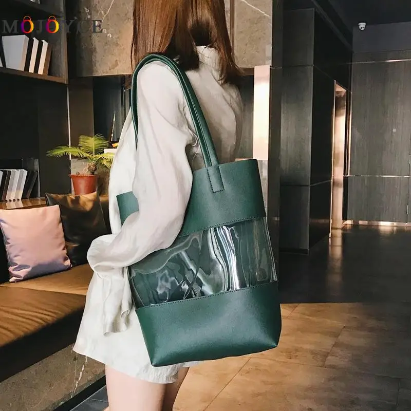 

3pcs/set Fashion Women Transparent PVC PU Leather Patchwork Clutch Handbags Ladies Solid Shoulder Bag Bolsa Feminina