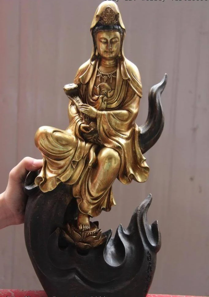

Bronze Copper Gild lotus flower Ruyi freedom Kwan-yin Guan yin Goddess Statue