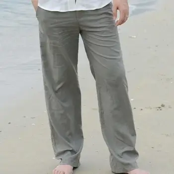 

2019 New Plus Size Men Cotton Linen Long Pants Elastic Waist Loose Straight Trousers