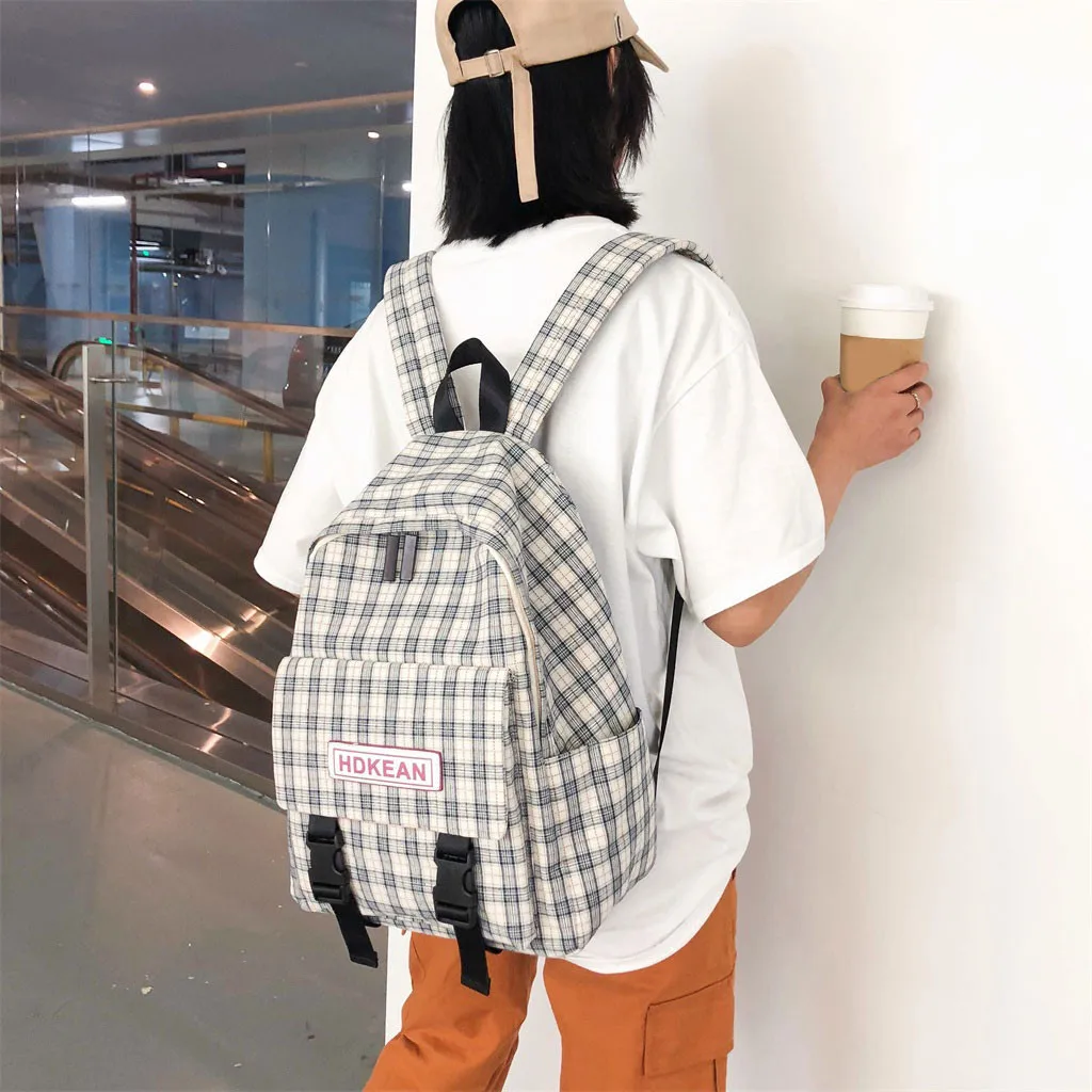 

Backpack Large Capacity Solid Color Waterproof Nylon Casual Backpack School Bag Multi-Function Bagpack Female Ladies School