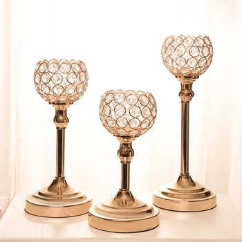 

Wedding Candelabra Centerpieces Center Table Candlesticks Parties Decor K9 Crystal Candle Lantern Gold Candle Holders