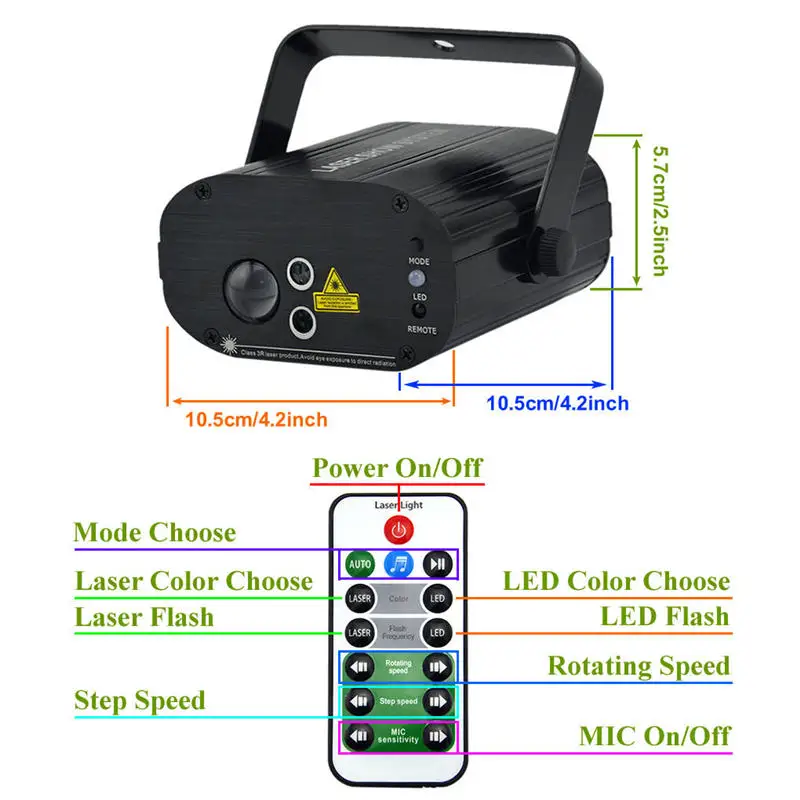 AUCD Мини Портативный дистанционный красный зеленый лазерный свет и Аврора RGB LED