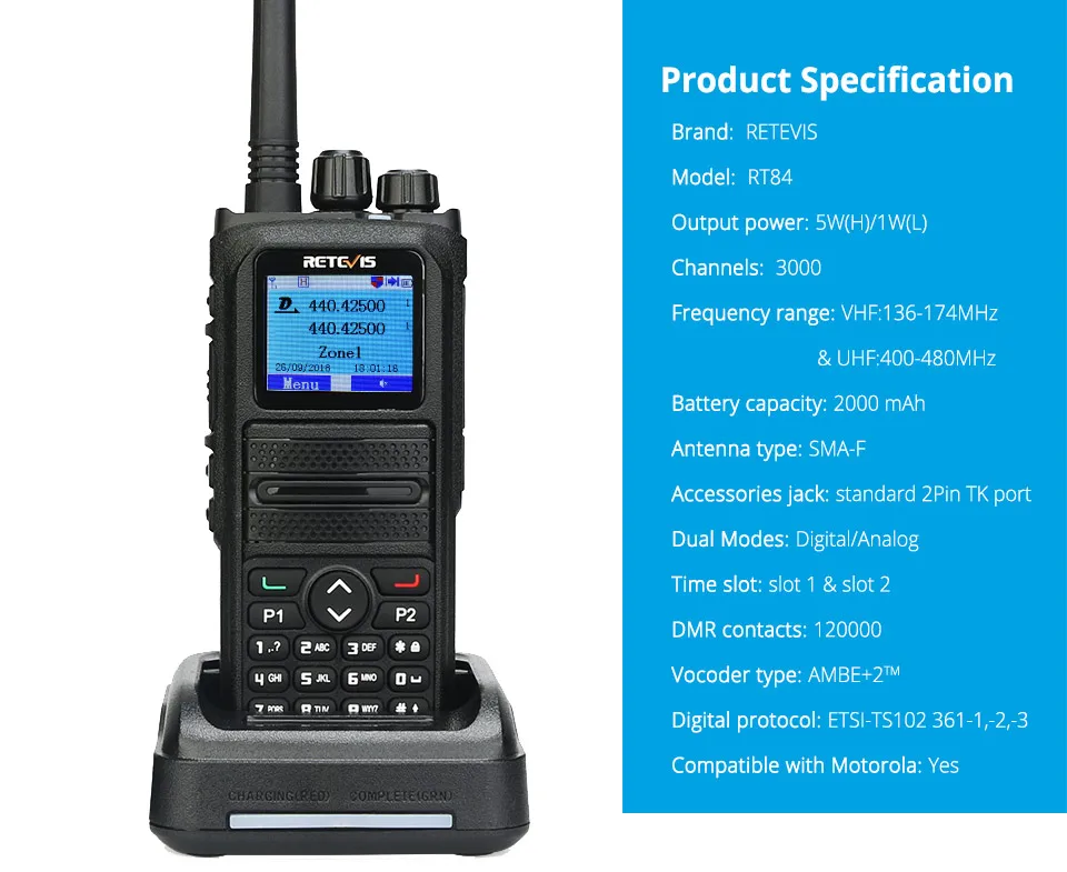 RETEVIS RT84 DMR Dual Band иди и болтай Walkie Talkie 5W VHF UHF DMR VFO цифровой/аналоговый зашифрованные двухстороннее радио приемопередатчик Ham Радио Амадор