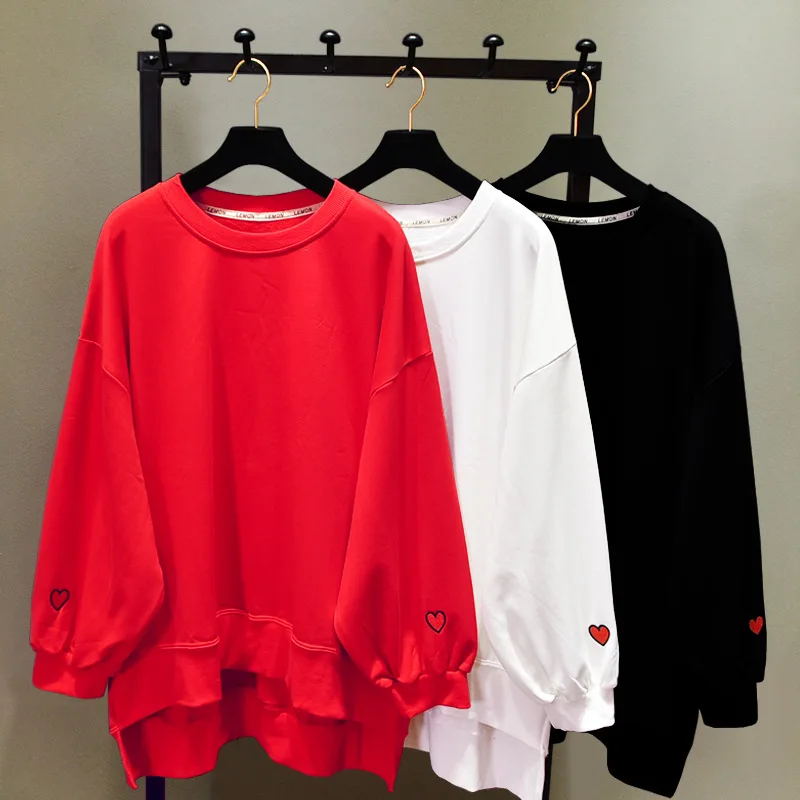 

Loose Medium-long Women Pullovers Tops New Spring Solid Color Embroidery Students Sweatshirts Casual Long Sleeve Female Hoodies