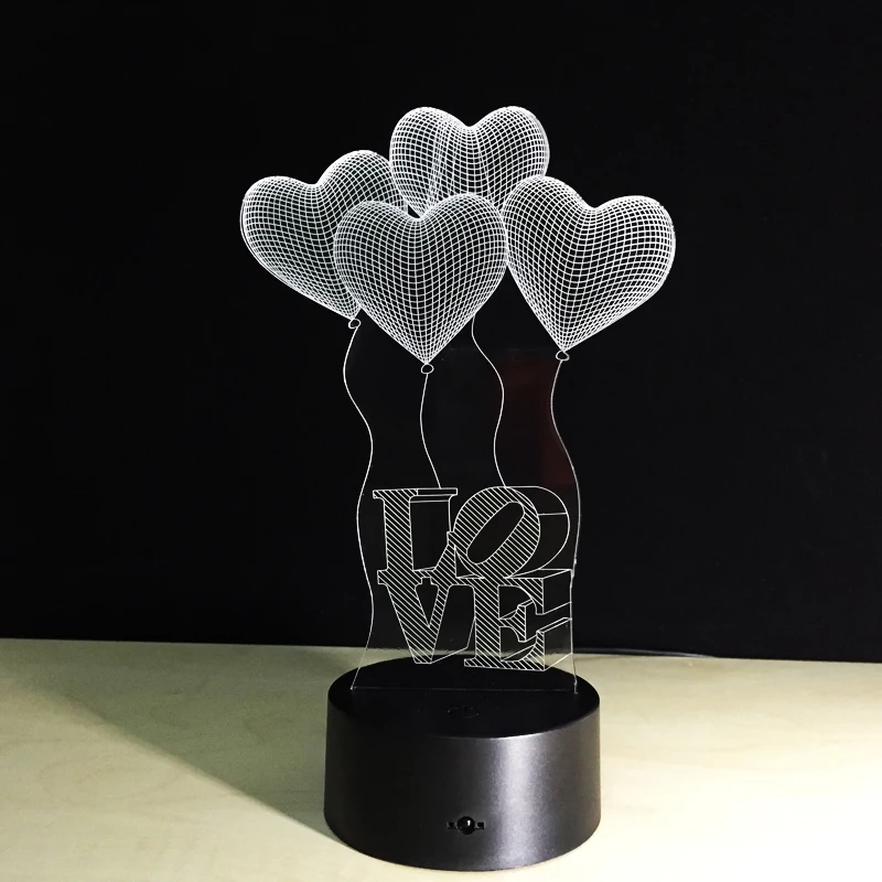  Colorful Table Lamp Love Heart Balloon Romantic Gift for Wedding Wife Lovers Valentine 3D Touch Bab - 32890632001