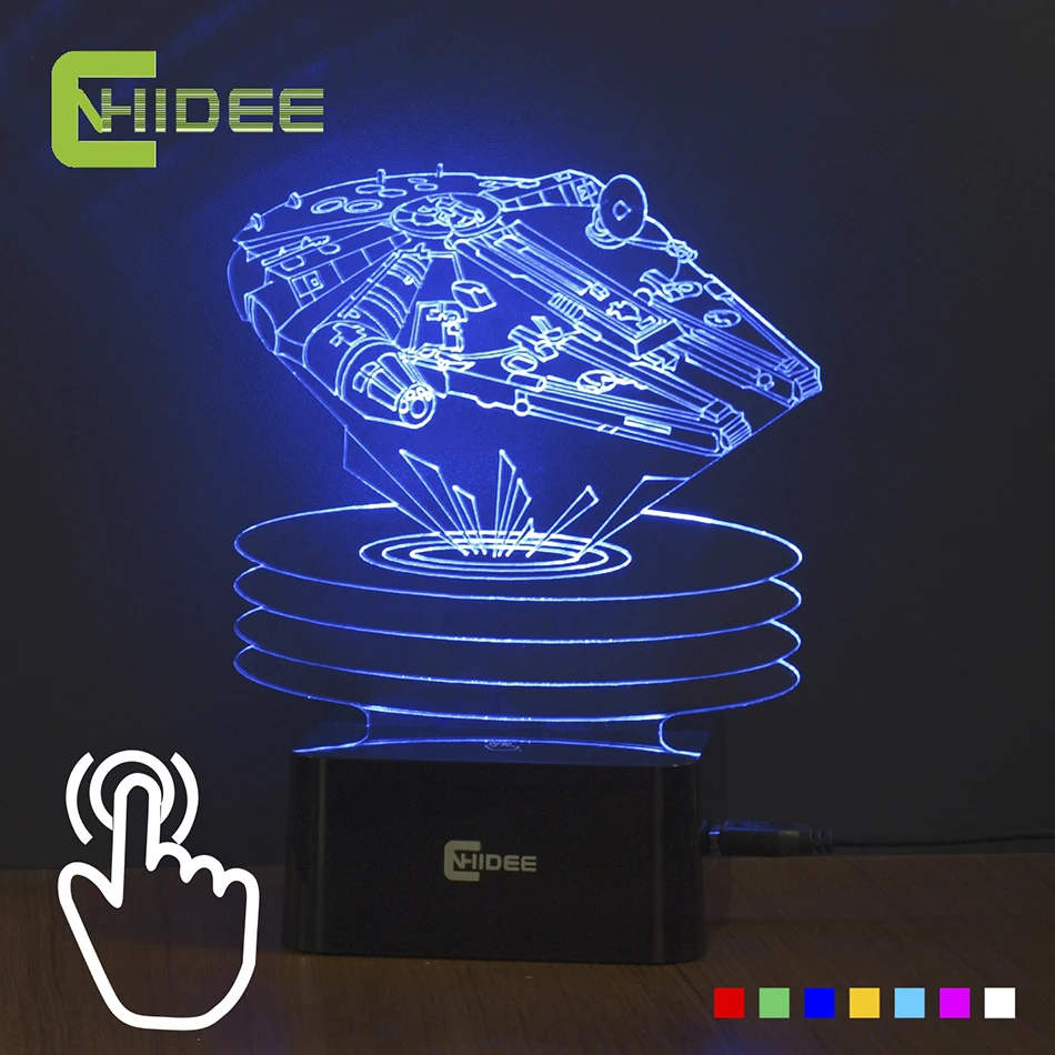 

Touch Sensor 7 Colors Changing USB Led Night Light Millenium Falcon1 3D Lamp as Home Decor Bedroom Besides Lampara Luz de Noche