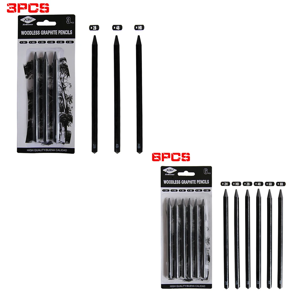 3 Pcs Pure Carbon Sketch Pens HB//2B//4B Woodless Charcoal Pencil Set Drawing Tool