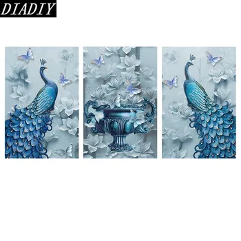 

5D Diamond Painting Peacock Handicraft DIY Diamond Mosaic Animal Pattern Rhinestones Multi-picture Combination Wall Sticker 3pcs