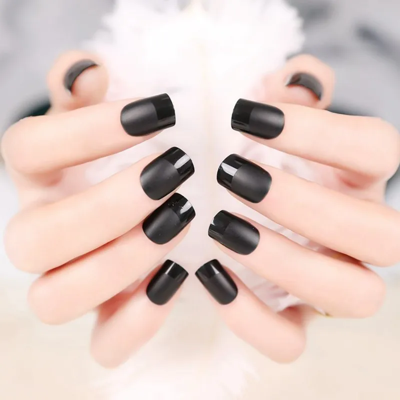 Mulheres do Projeto da Arte Dicas da Arte do Unha Unhas Arylic Falsas Faça Você Mesmo Decoração Atacado Postizas Unha Cobertura Completa Preto Cor 24 Pcs Abs 2 Atacado Postizas Unha Cobertura Completa Dicas Da Arte do Prego Preto cor