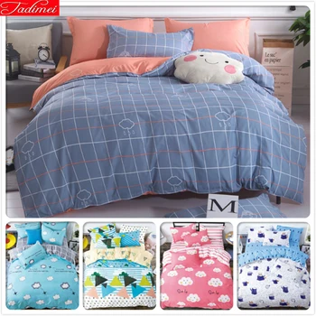 

Blue Pink AB Side Stripe Plaid Kids Single Size 3pcs Bedding Sets 1.8m 2.0 2.2m Bed Linen Flat Sheet Full King Queen Duvet Cover