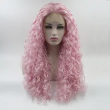 Фэнтези красоты розовый цвет кудрявый парик фронта шнурка синтетический для женщин