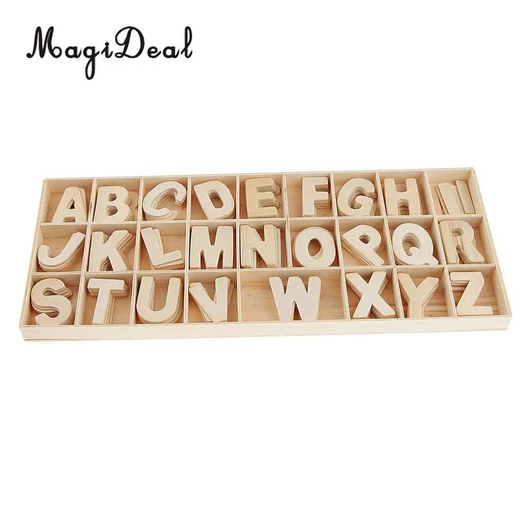 156 шт набор деревянных букв-деревянное ремесло алфавит с лотком для хранения-Неокрашенная детская обучающая игрушка, украшения для скрапбукинга