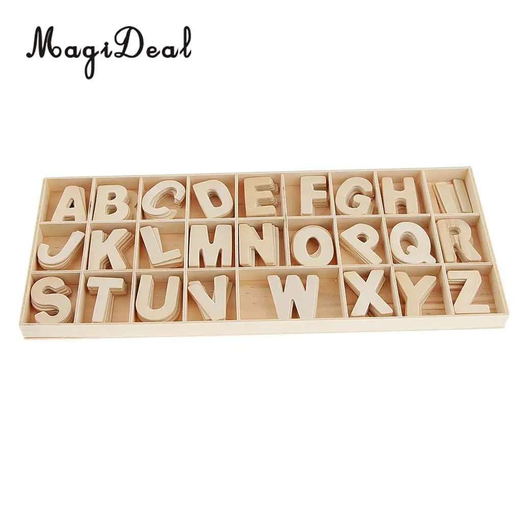 156pcs Set Wooden Letters - Wooden Craft Alphabet with Storage Tray - Unpainted Kids Learning Toy, Scrapbooking Embellishments