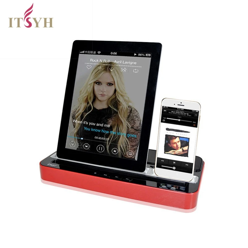 ITSYH Dual Docking Station Charger Adapter & Speaker Stand For Phone Pad High quality Music speaker with charger gift TW-661