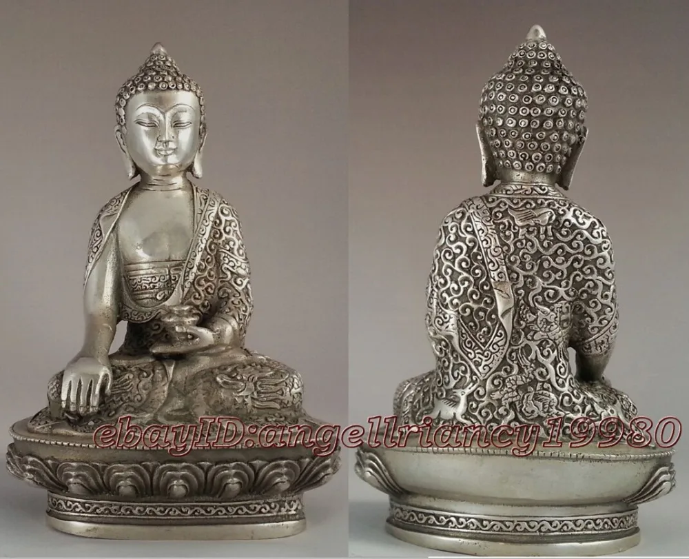 

[old craft ] Details about Tibetan Silver Sakyamuni Buddha Copper Statue