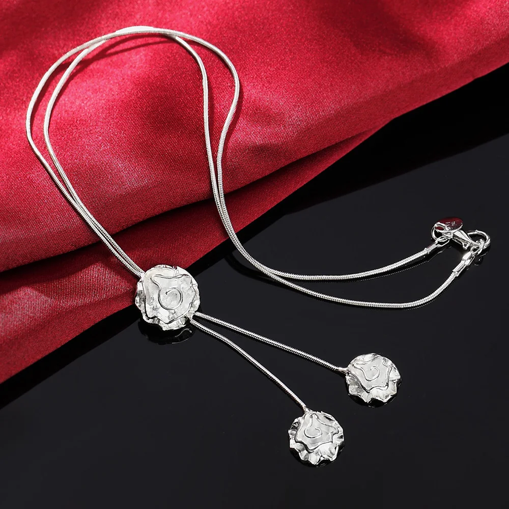 

high quality silver color necklace fashion beautiful women Lady rose flower pendant chain jewelry wedding cute gift JSHN036