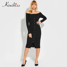 Kinikiss 2018 весенние женские стрейч пикантные Клубные Кнопка Женщины платье Тонкий Черный Bodycon вязаный свитер с открытой спиной обувь на молнии для вечеринки платье