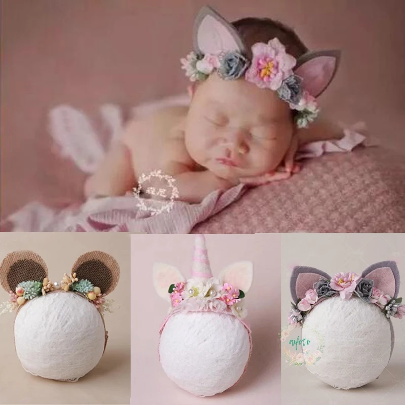 

2018 Newborn Photography Props Ears Cute Headband Headwear Headdress Fotografia Decoration Studio Shooting PropsBaby Girls halo