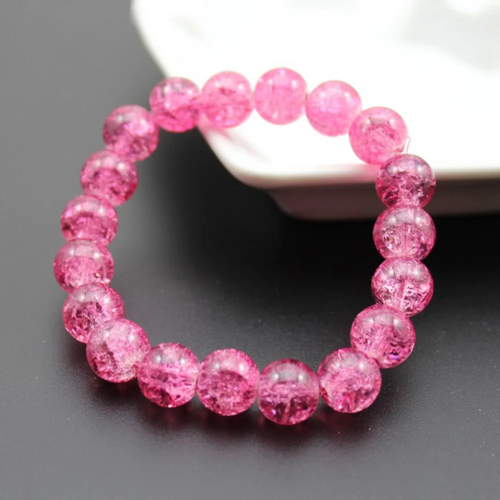 Women's 8mm 10mm Cracked Quartz Crystal Beaded Round Glass Beads Stretch Bracelet Bangle Bracelets Women Girl Charm Wrap Jewelry