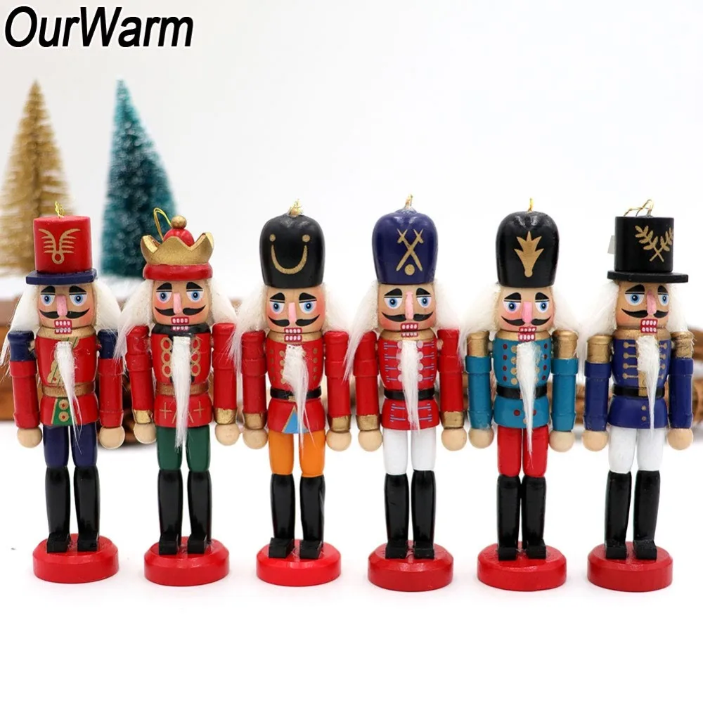 

OurWarm 6pcs Christmas Wooden Nutcracker Ornaments Drawing Walnuts Soldiers Christmas Tree Decoration 12.5*3cm Party Favor