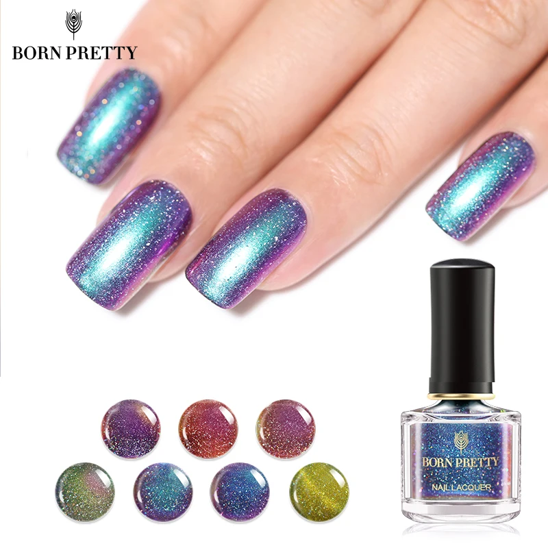 

BORN PRETTY Chameleon Nail Polish 6ml Galaxy Starry Sky Glitter Nail Art Varnish Black Base Color Needed