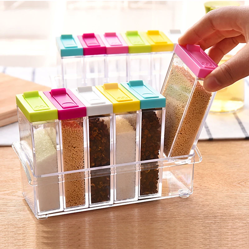 

Spice Jar Seasoning Box 6 piece/set Kitchen Spice Storage Bottle Jars Transparent PP Salt Pepper Cumin Powder Box