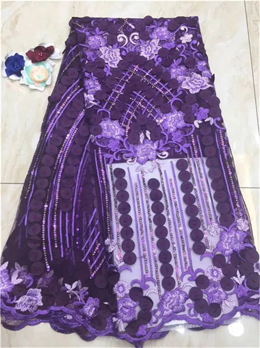 

2019 High Quality French 3D Tulle African Lace Fabric Sequins Embroidered Nigerian Lace Fabrics For Wowen Dress