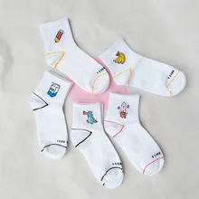 Чесаный хлопок Для женщин носки белые буквы принт мультфильм милый Harajuku динозавров молоко банана для девочек Повседневное Meias женский носок