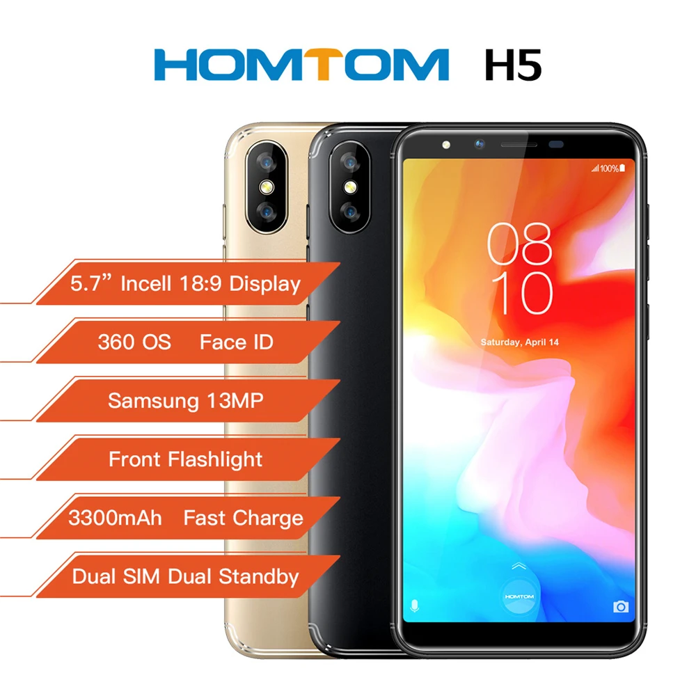 Мобильный телефон HOMTOM H5, 3 ГБ, 32 ГБ, LTE, 5,7 дюймов, четырехъядерный процессор, 1,3 ГГц, 3300 мАч, камера 13 МП, мобильный телефон, отпечаток пальца, распознавание лица, смартфон