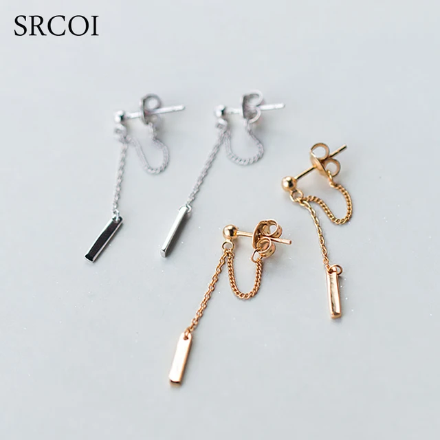 Srcoi 925 Sterling Silver Bar Long Chain Earrings Minimalist Small Srcoi 925 Sterling Silver Bar Long Chain Earrings Minimalist Small Bead And Link Ear Thread