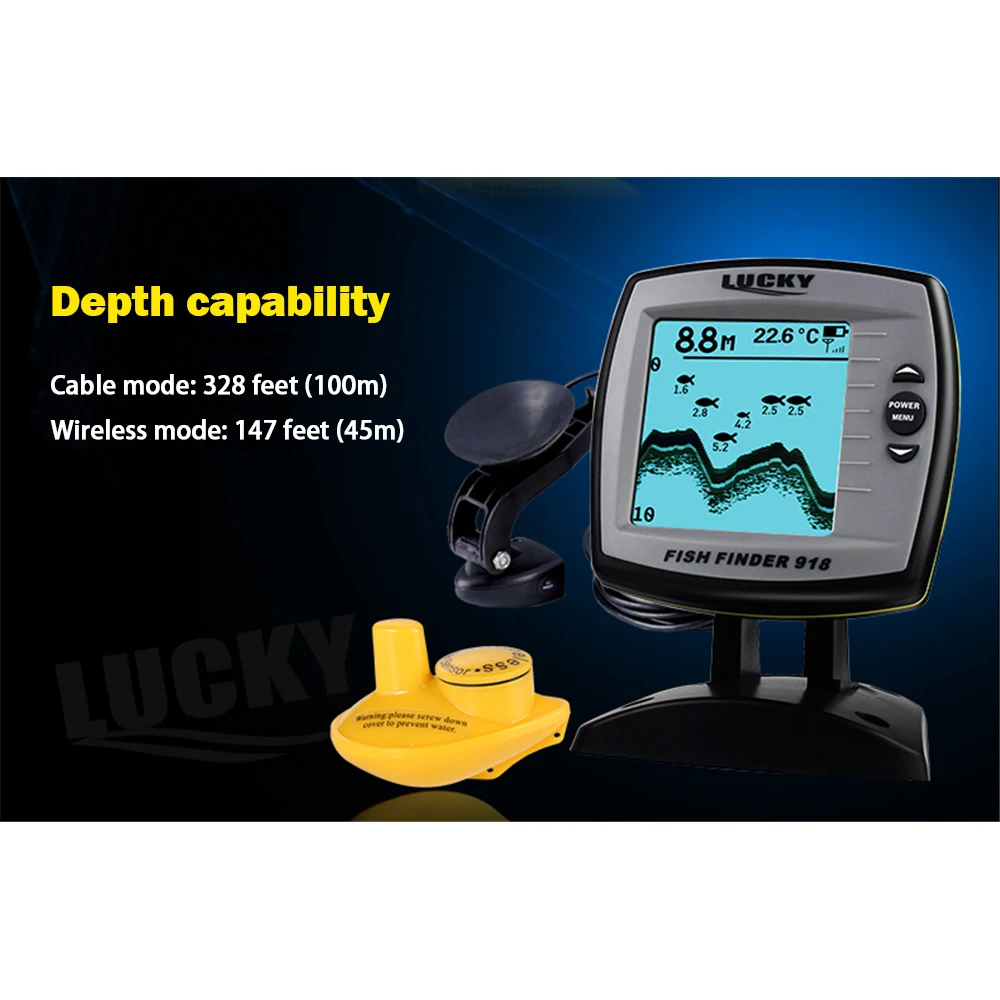محظوظ FF918-100WS السلكية واللاسلكية عمق المياه قارب صياد السمك Fishfinder جهاز استشعار إنذار سونار صياد السمك