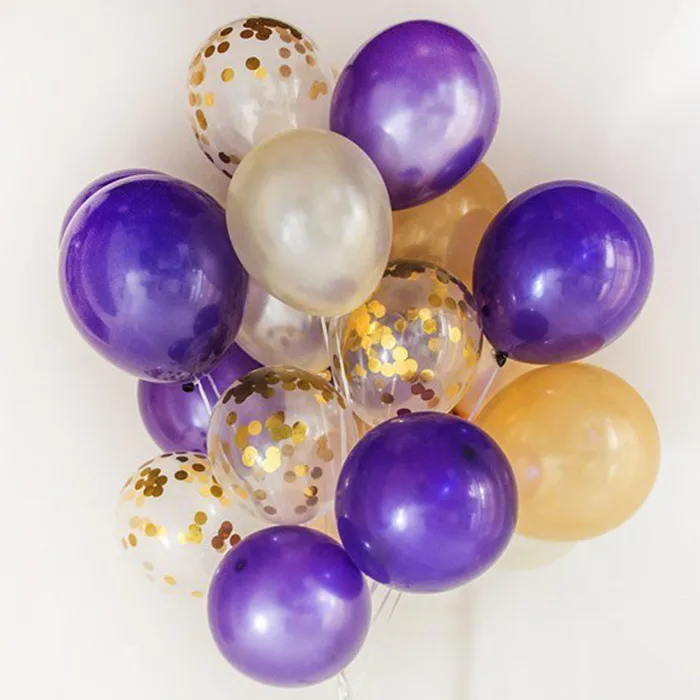10 шт./партия 12 дюймов перламутровые розовые золотые воздушные шары из белого латекса Свадебные Надувные Декорации для вечеринки гелиевые воздушные шары - Цвет: purple gold confetti
