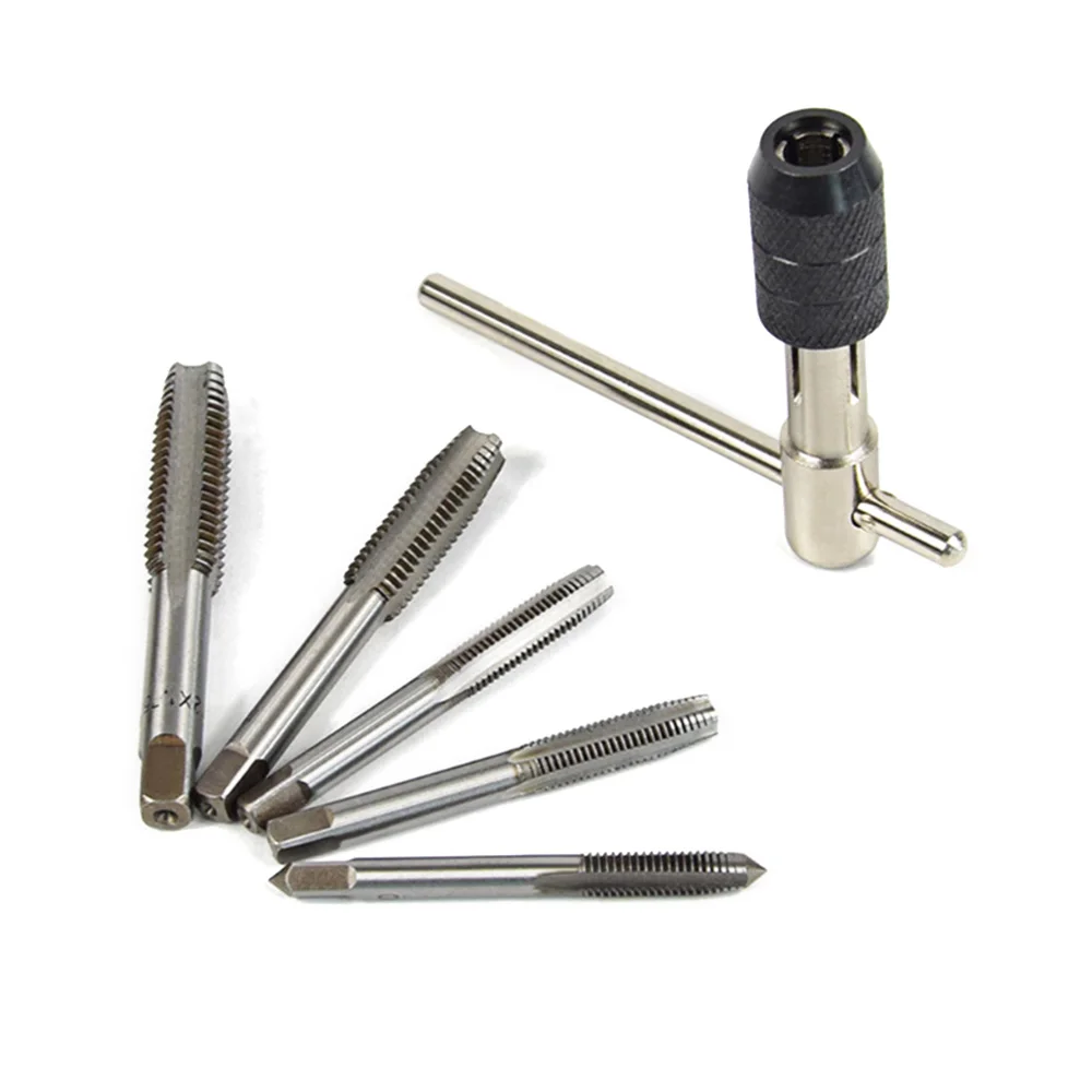 

6pcs DIY Tool T-type Machine Hand Screw Tap Wrench Tap Die Set Straight Fluted Screw Thread Metric Plug Tap Drill