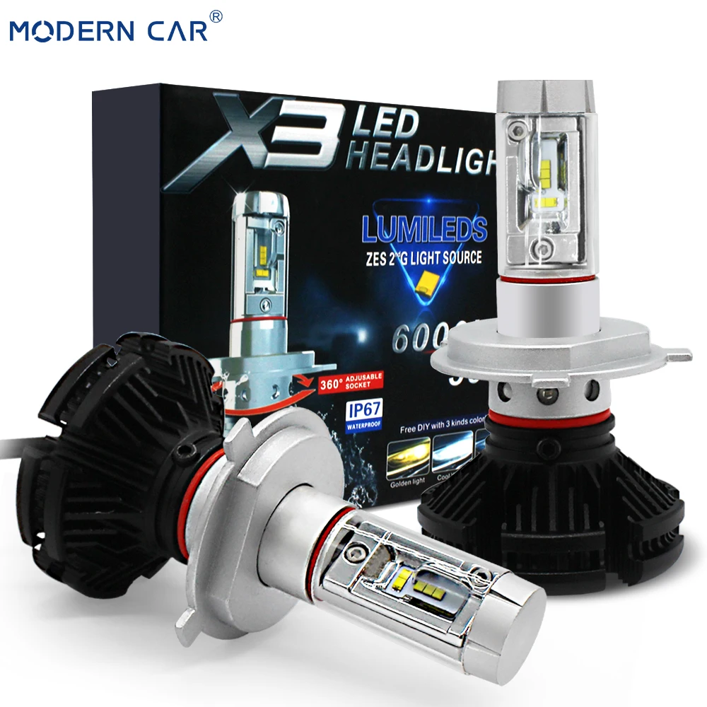 Современный автомобильный Lumi светодиодный зэс чипы X3 светодиодный фары лампы H7 H11 H3 H1 9005 9006 9012 H16 H4 H13 9004 9007 Canbus фары 6000LM/за штуку