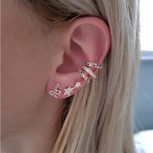 New arrived cute lovely rainbow cz snake stud earring tiny small snakes multi piercing earring