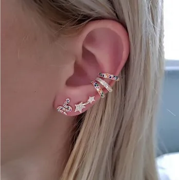

New arrived cute lovely rainbow cz snake stud earring tiny small snakes multi piercing earring