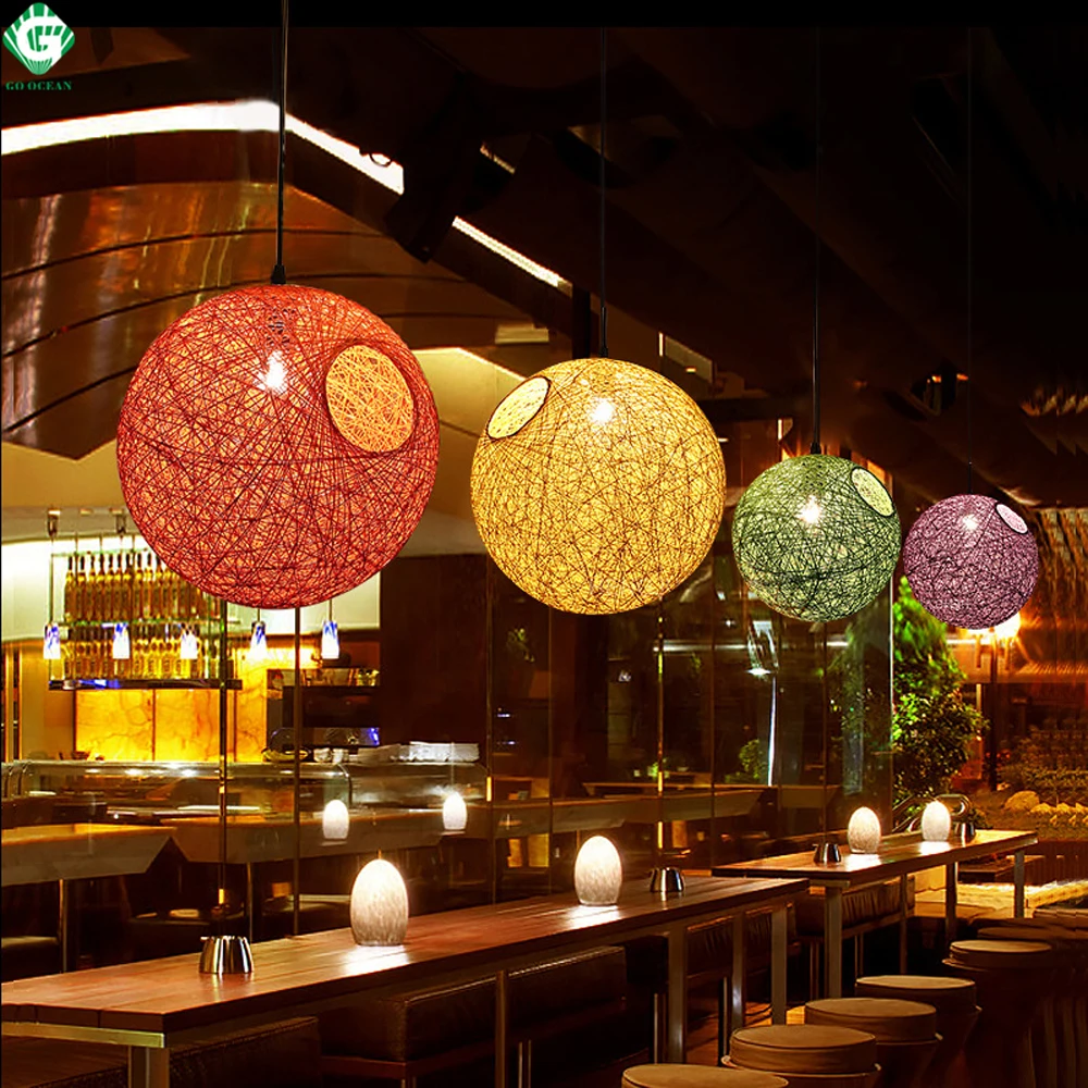 GO OCEAN Pendant Lights E27 Pendant Lamp Colorful Wood Rattan Parlor Light Fixtures For Restaurants Living Room Lighting (29)