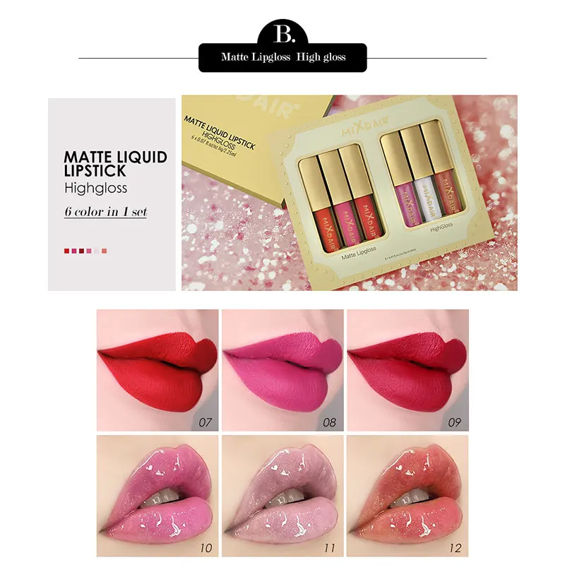 MIXDAIR Lipstick Matte Lipgloss Set Waterproof Long-lasting Mosturizing Glitter Lip Sticks 6 Colors Beauty Makeup Set MIXDAIR Lipstick Matte Lipgloss Set Waterproof Long-lasting Mosturizing Glitter Lip Sticks 6 Colors Beauty Makeup Set