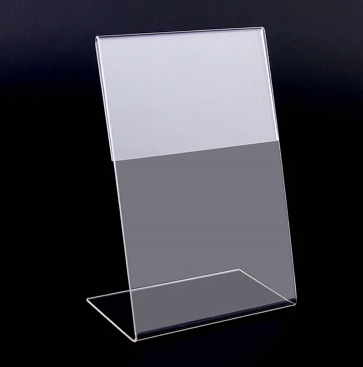 

New 10pcs/lot High Quality Clear 6x9cm L Shape Acrylic Table Sign Price Tag Label Display Paper Promotion Card Holder Stand