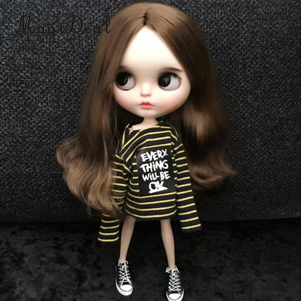 1/6 Doll Long Sleeved T-shirt Striped Tops for Blythe Costume Garment Accessory Girls Pretend Play Toy Gift - Цвет: Yellow-Black