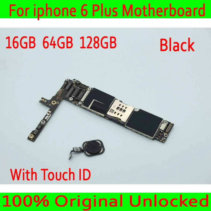 

Black 100% Original unlocked for iphone 6 Plus Motherboard, for iphone 6Plus Logic board with Touch ID+Full Chips ,Free Shipping